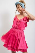 DULL SATIN RUFFLE CAMI DRESS