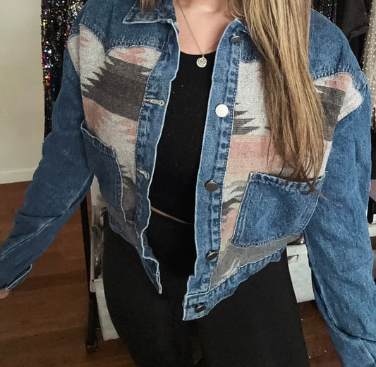 Willow Pink & Gray Contrast Denim Jacket