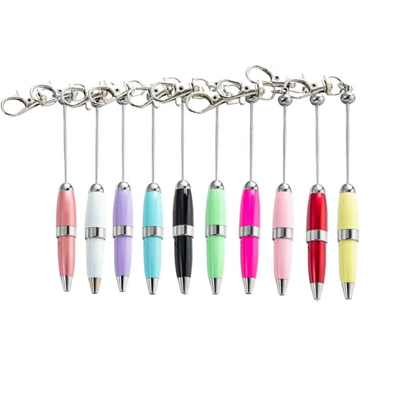 Metal Ballpoint Pen with Keychain Office Student Beadable Pen Set Advertising Gift Custom Logo DIY Beaded Pen Kids Gift