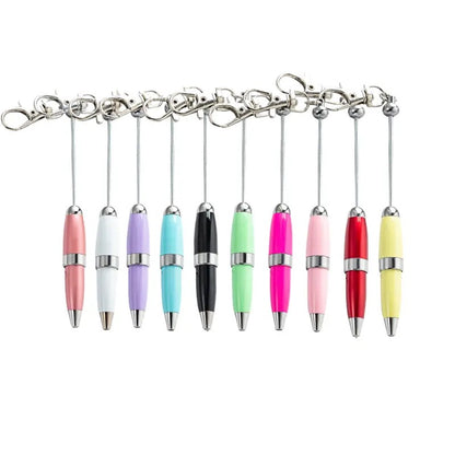 Metal Ballpoint Pen with Keychain Office Student Beadable Pen Set Advertising Gift Custom Logo DIY Beaded Pen Kids Gift