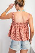 FLORAL PRINTED TEXTURED COTTON GAUZE TOP