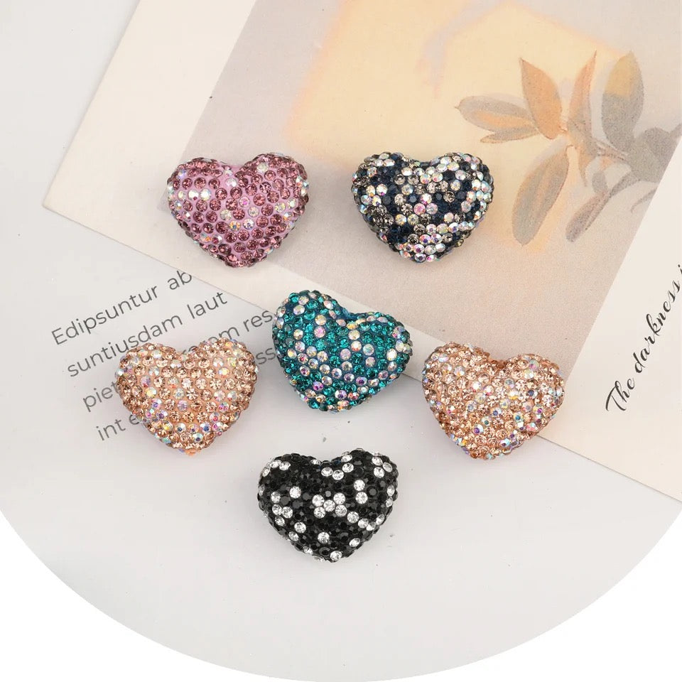 Multi color rhinestone heart beads $1