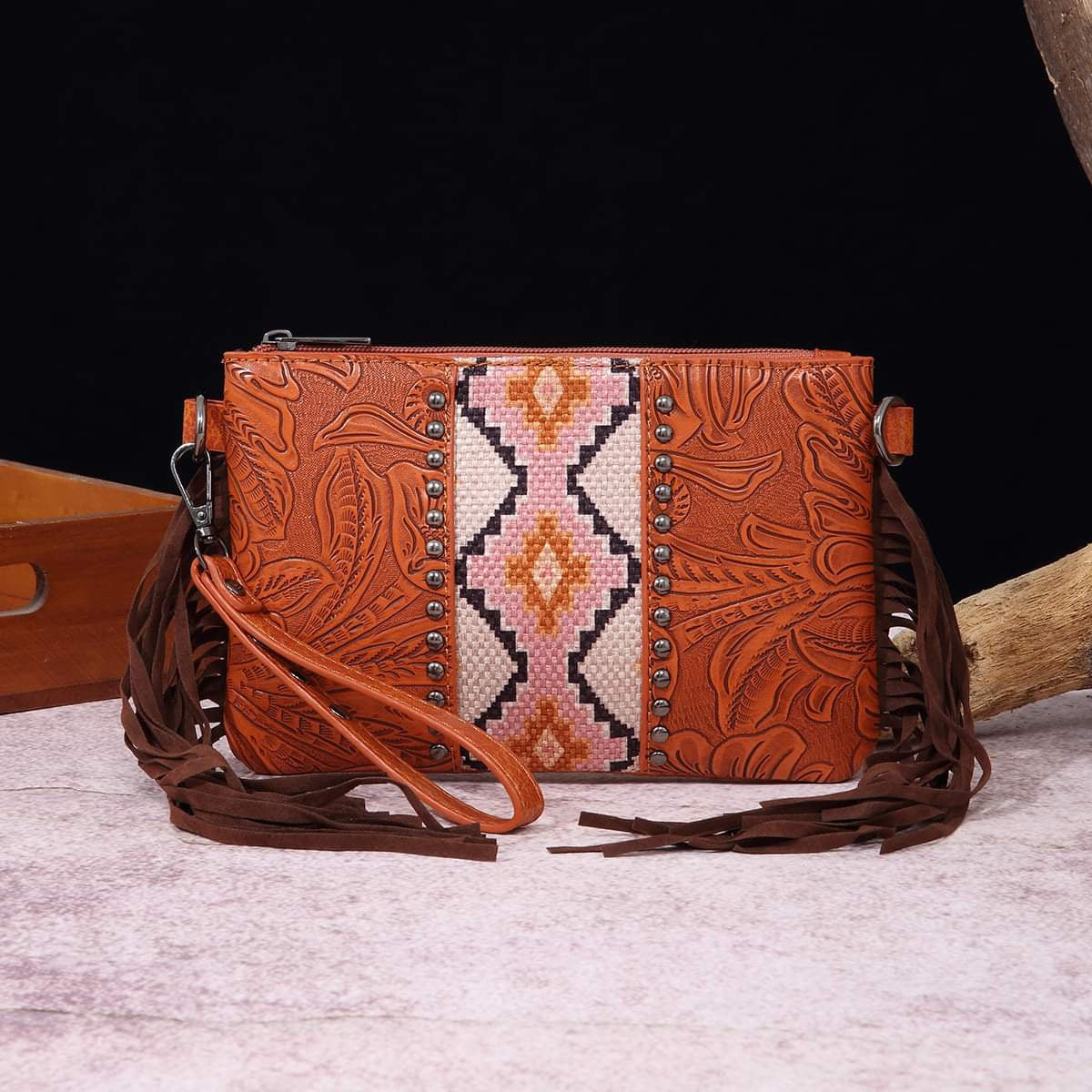 Fringe Aztec clutch purse