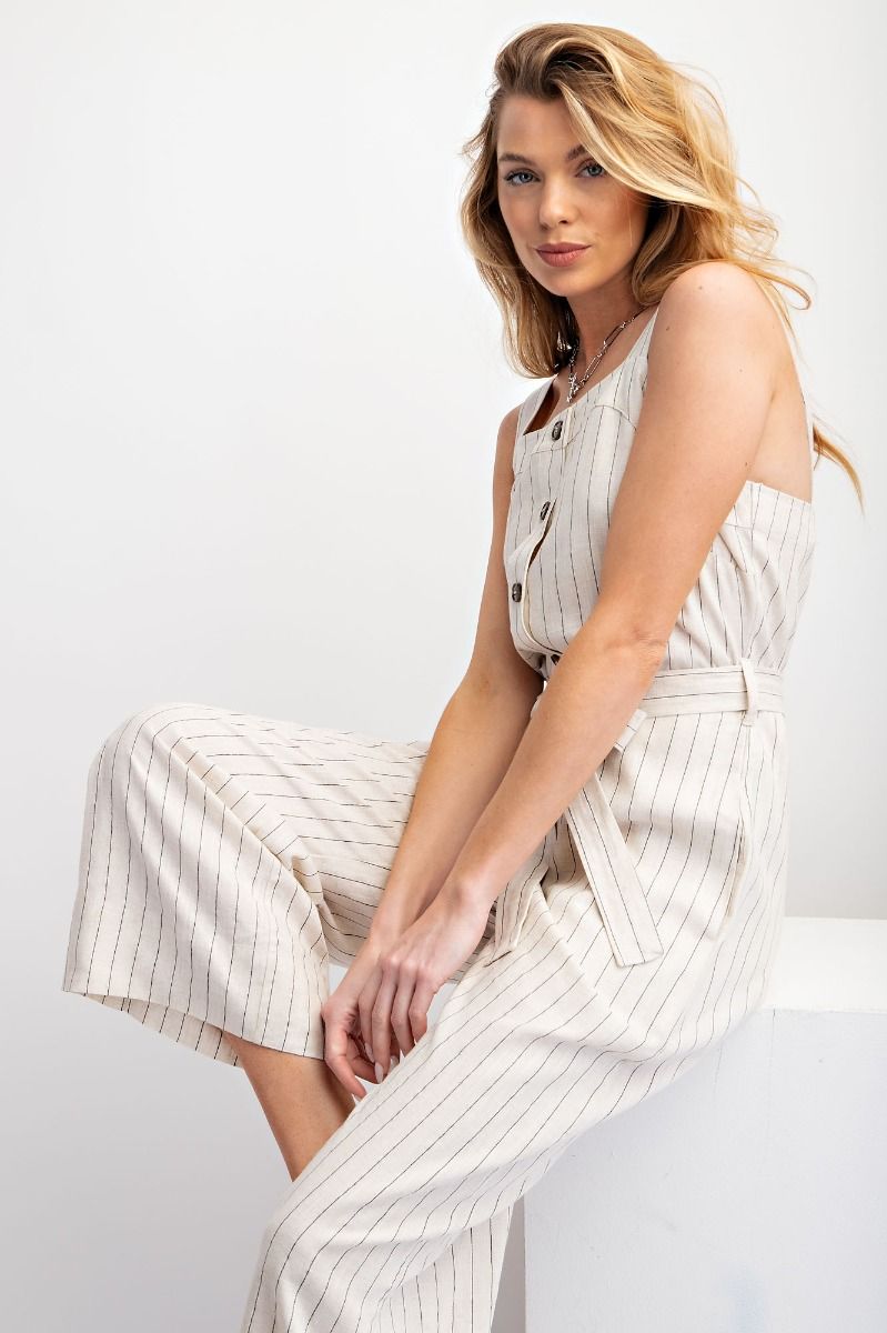 STRIPE LINEN JUMPSUIT