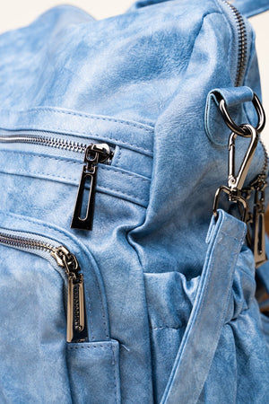 BLUE FAUX LEATHER BACKPACK TOTE