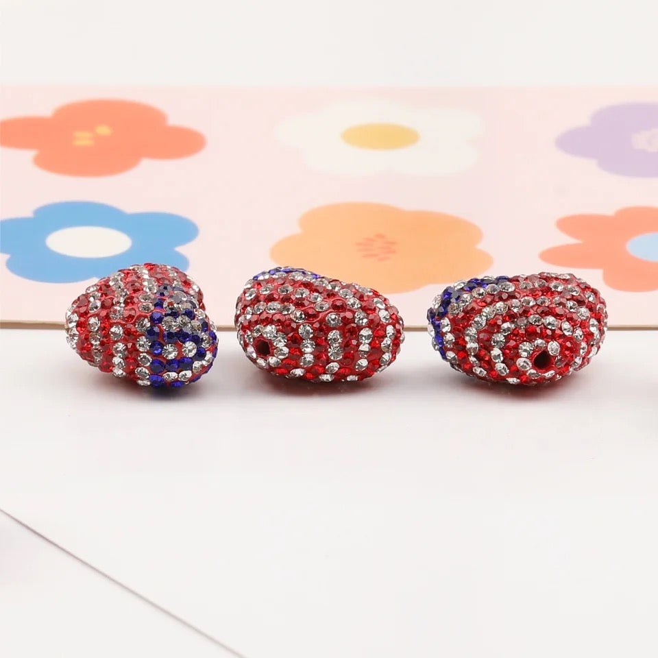 American flag heart rhinestone beads