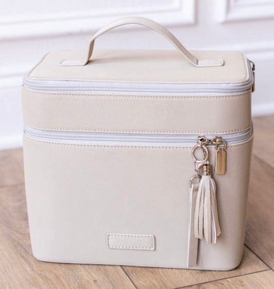 The Delilah Beige Leather Duo Vanity Case