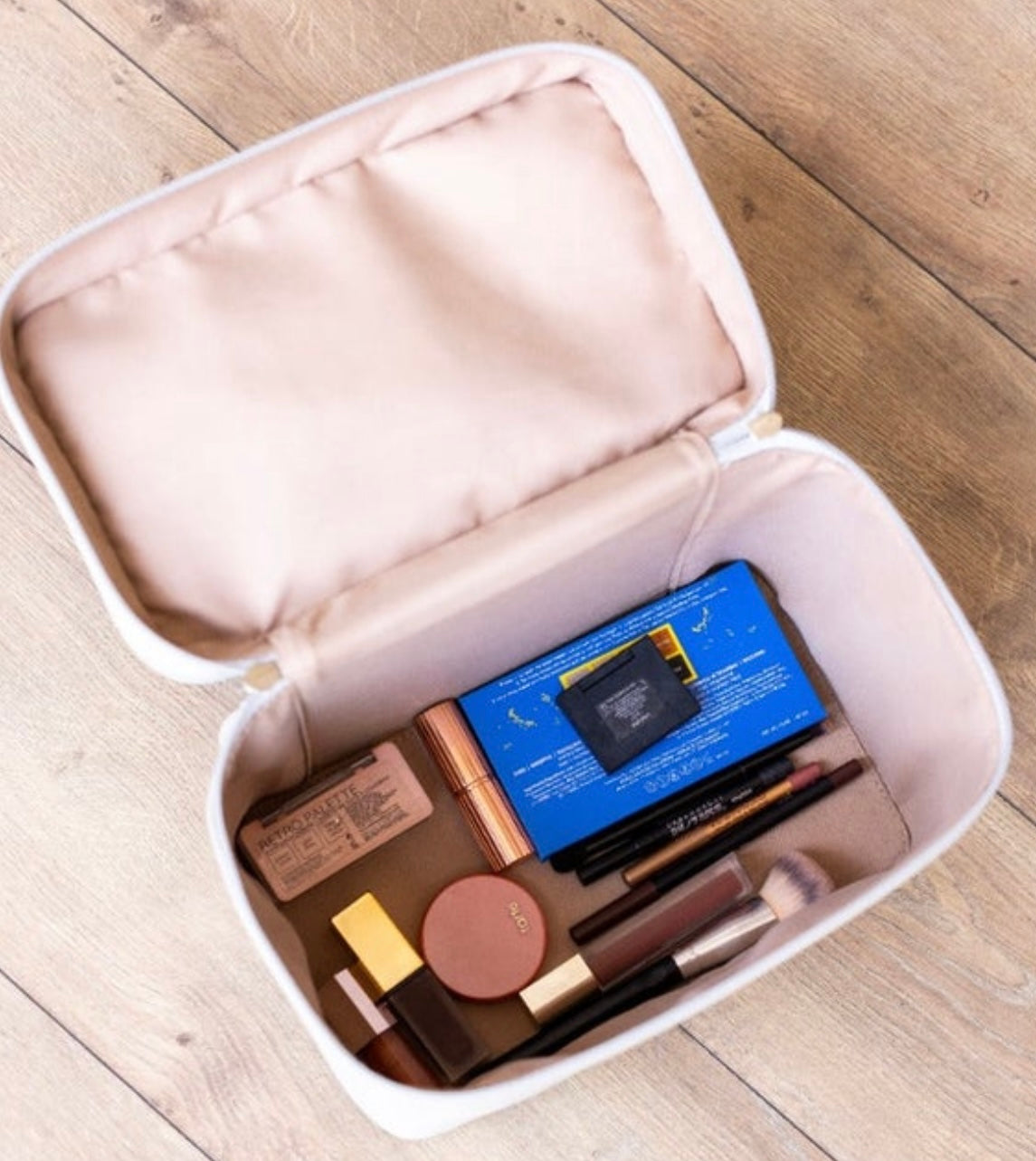 The Delilah Beige Leather Duo Vanity Case